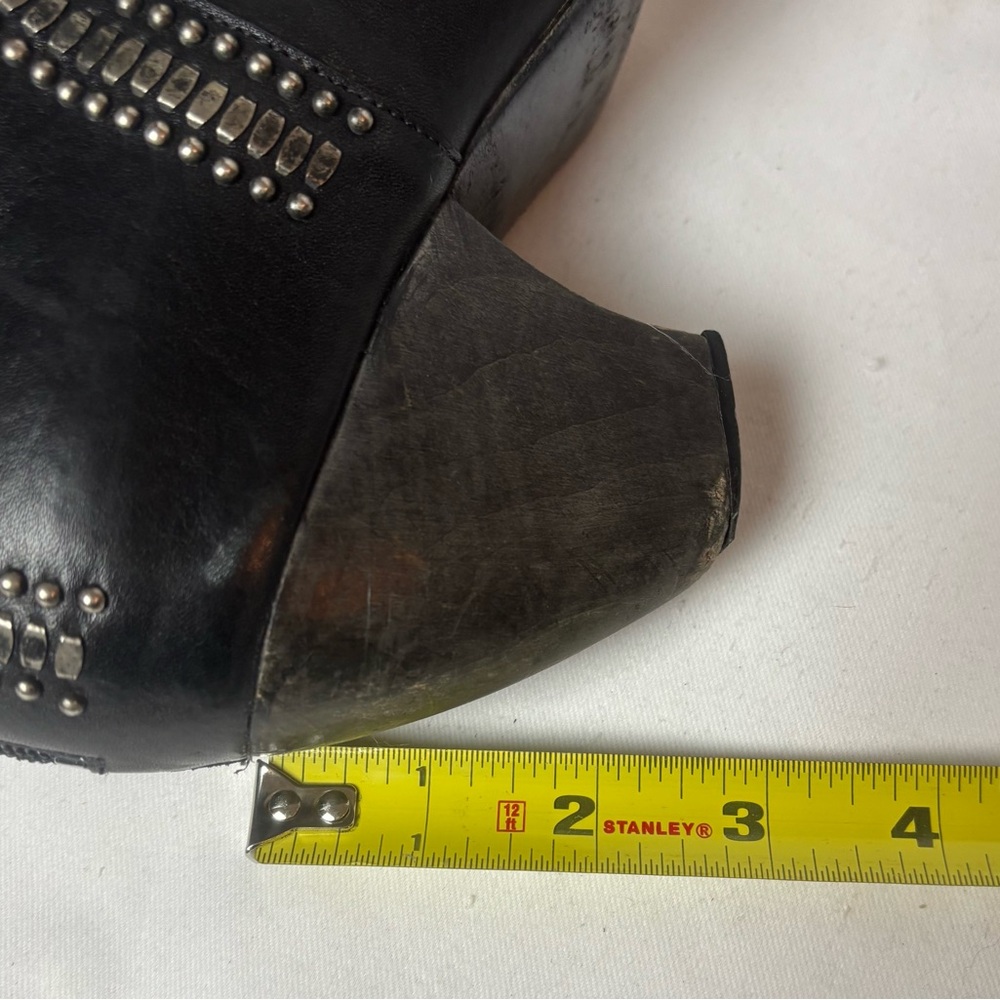 Calleen Cordero Black Leather Studded Booties Sculpted Heel Women’s Sz 8 - Picture 11 of 11